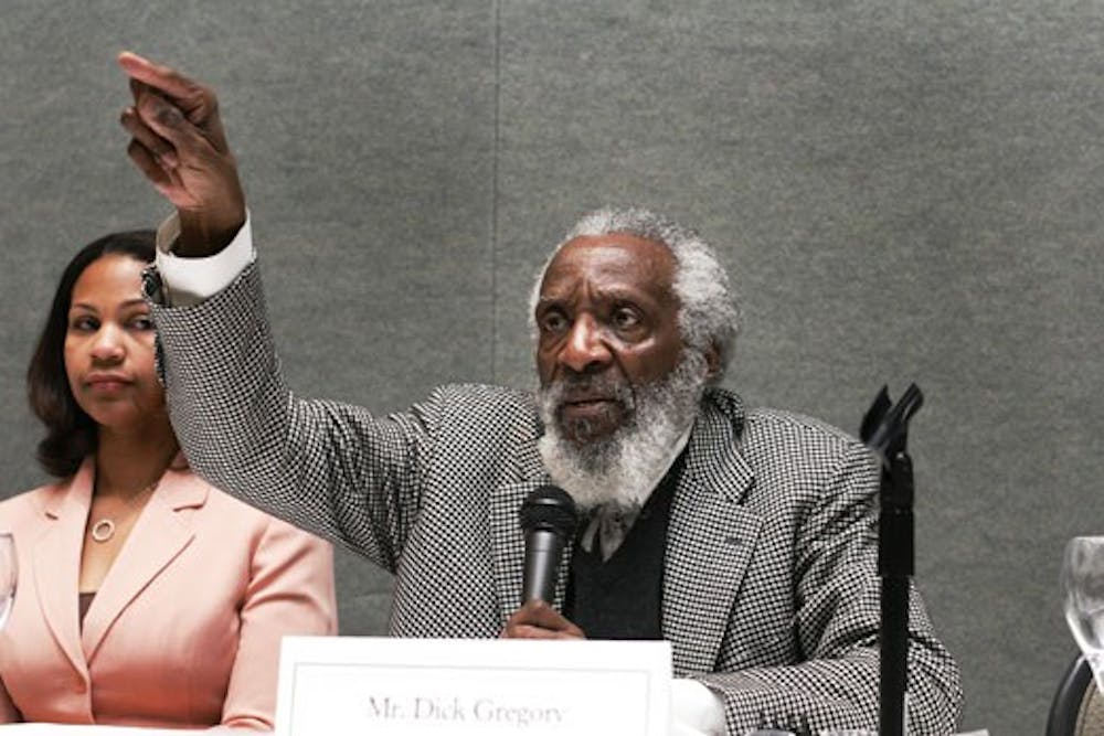 Dick Gregory declares that Martin Luther King Jr.'s dream has not yet been fulfilled. Gregory spoke at the Black History Month kickoff brunch, hosted by Africana Studies, in the SUB on Saturday.