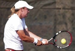 Lobo senior Maja Kovacek beat TCU's Nicole Leimbach, who is ranked 12th in the nation, during a meet at the Lobo Tennis Club on Thursday. Despite the win, the Lobs lost 3-2.