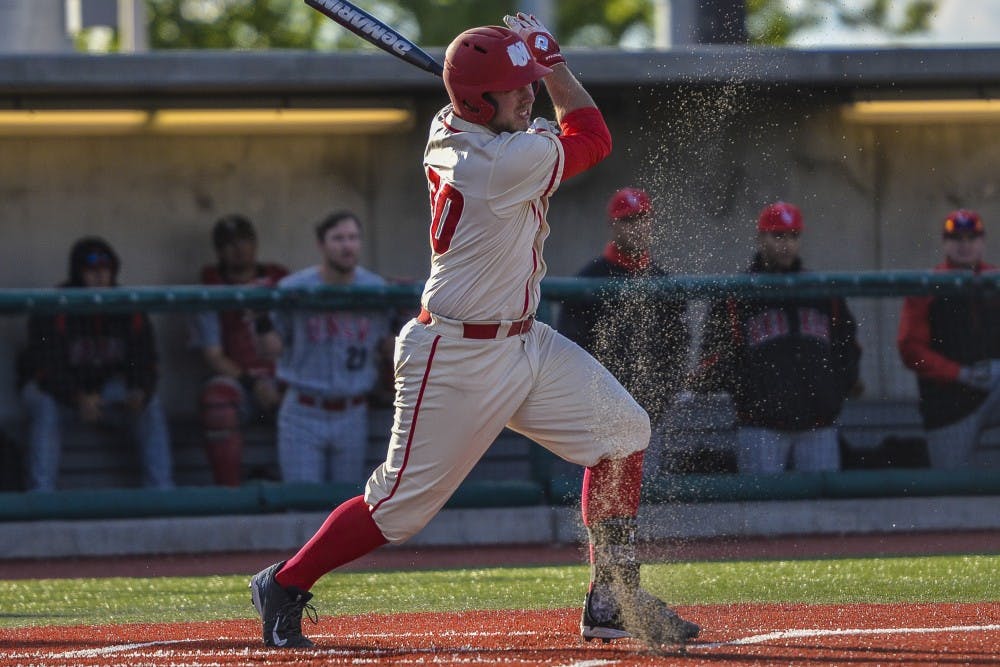 Sophomore Carl Stajduhar bats against a UNLV pitcher Friday afternoon at Santa Ana Star Field.&nbsp;The Lobos beat UNLV 15-3 in the first of the three game home-stand.