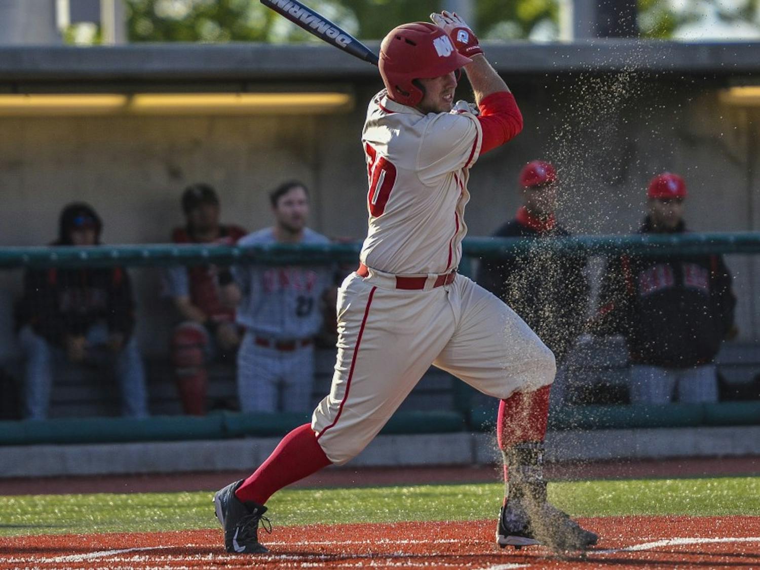 Sophomore Carl Stajduhar bats against a UNLV pitcher Friday afternoon at Santa Ana Star Field. The Lobos beat UNLV 15-3 in the first of the three game home-stand.