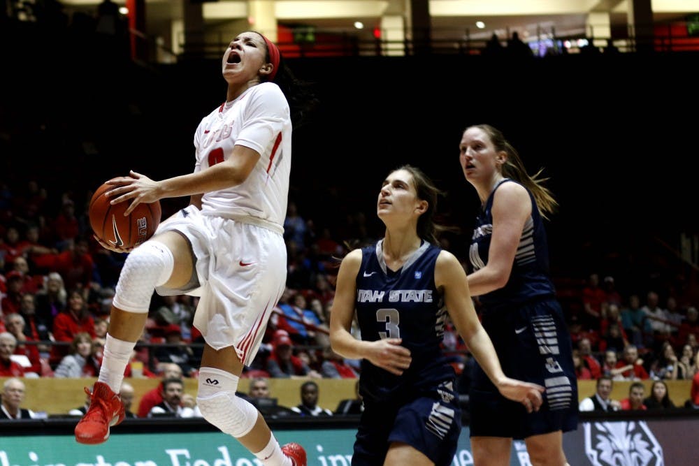 Sophomore guard Cherise Beynon breaks away to the net Wednesday, Feb. 10, 2016 at WisePies Arena. The Lobos will play San Jose State this Saturday at 3 p.m..