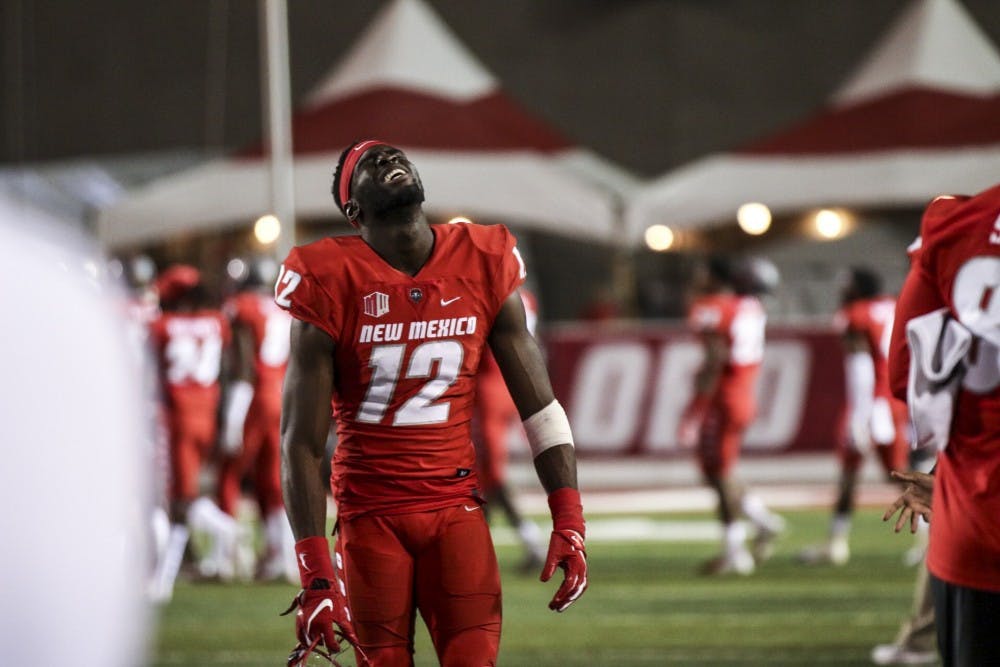 Anu Somoye (#12) reacts to the Lobos 52-43 homecoming loss against Liberty on the Sept. 29, 2018.