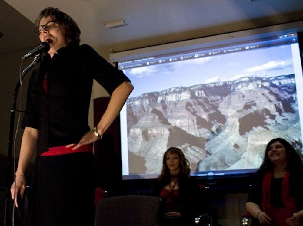 Rose Bryan performs during "The Vagina Monologues" at the UNM School of Law on Friday. Students put on the play to raise money for women in need.