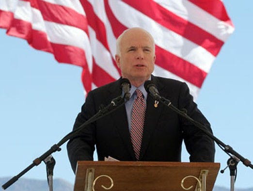 Sen. John McCain speaks about changes to GI Bill legislation during a Memorial Day ceremony at the New Mexico Veterans' Memorial on May 26. 