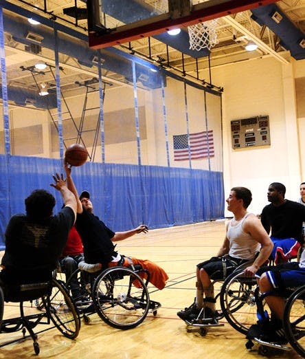 Dave Sanz shoots a basket while Sebastian Rael tries to block during the Albuquerque Kings' practice Saturday at Johnson Gym. Dave Sanz shoots a basket while Sebastian Rael tries to block during the Albuquerque Kings' practice Saturday at Johnson Gym. 