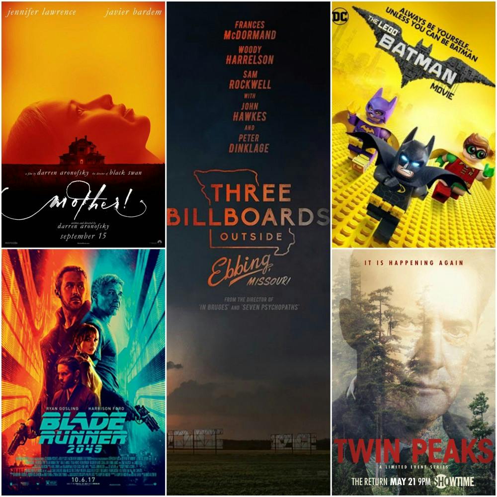 This collage created by Colton Newman&nbsp;contains movie posters from "Mother!," "Three&nbsp;Billboards&nbsp;Outside Ebbing, Missouri,"&nbsp;"The Lego Batman Movie," "Blade Runner 2049" and "Twin Peaks: The Return," from IMDb.&nbsp;