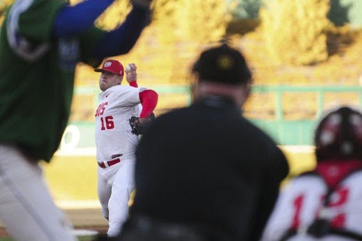 Brandon Hewett winds up to deliver a pitch in Sunday's 14-4 win over Texas A&M-Corpus Christi. 