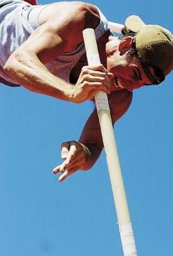 UNM pole vaulter Derek Mackel clears 18 feet during practice Wednesday at the Great Friends of UNM Track and Field Stadium. 