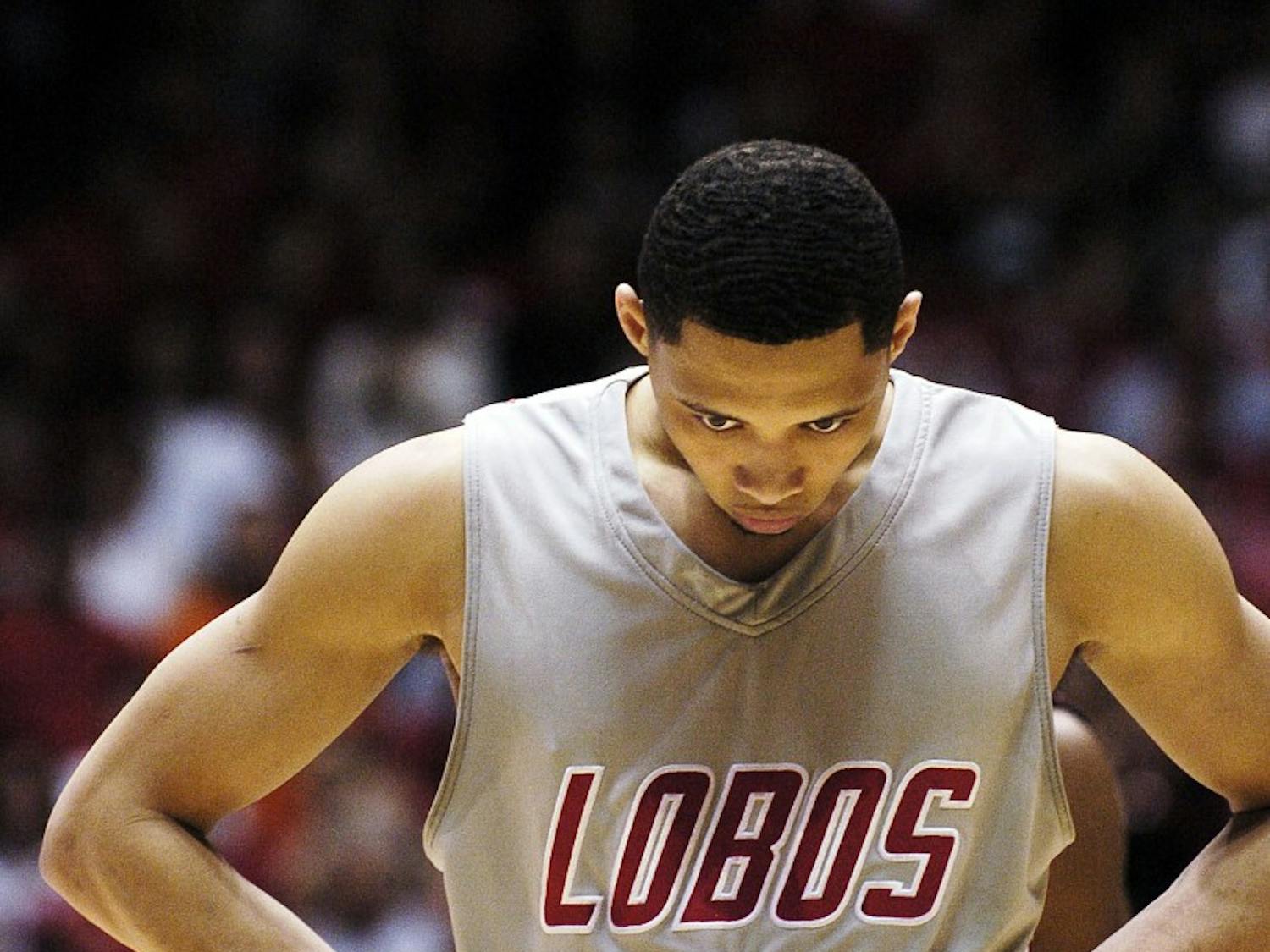 Darington Hobson stews with anger after fouling San Diego State’s D.J. Gay and sending him to the free-throw line with an opportunity to win the game. Gay converted two of the three free throws, but the Lobos prevailed the Aztecs 88-86 in overtime.