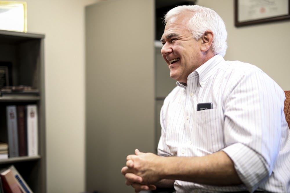 Professor of Practice Michael Marcotte discusses his induction into the Tow-Knight Center of Entrepreneurial Journalism Fellowship, during an interview at the New Mexico News Port on Nov. 1, 2017.