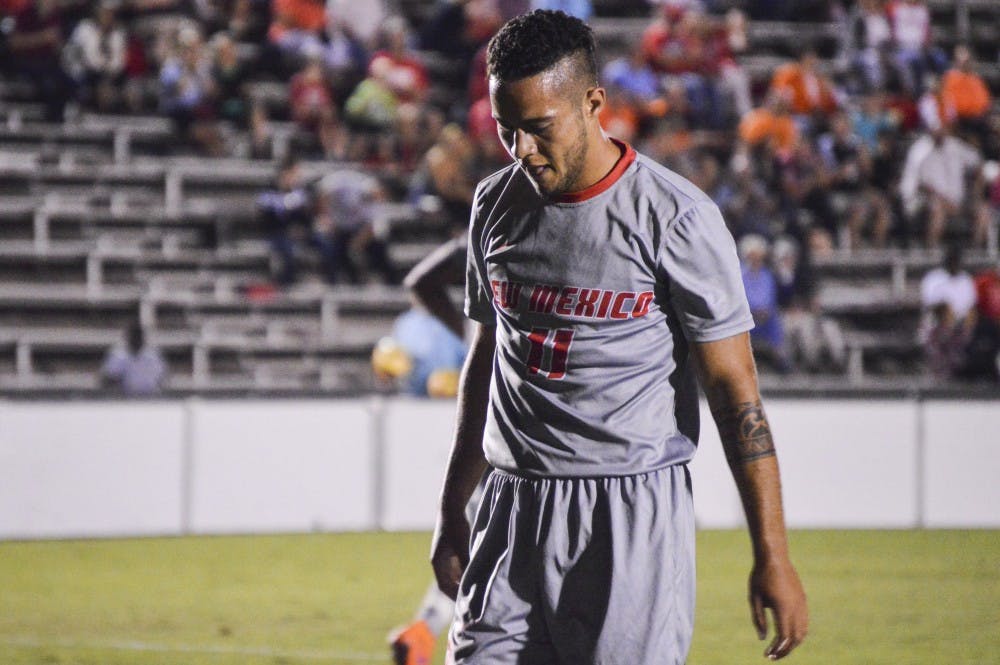 Senior forward Niko Hansen walks to his position during a game against USF on October 1, 2015 at the UNM Soccer Complex. The Lobos will play UCCS this Saturday at Robertson Field at 10 a.m.