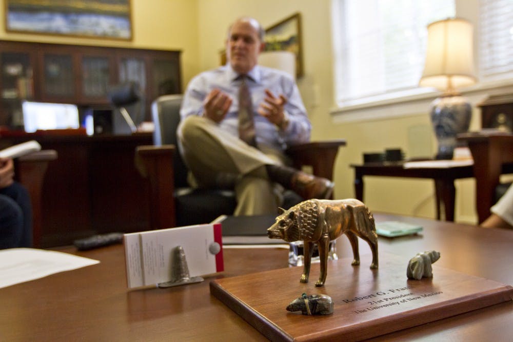 Current UNM President Bob Frank sits in his office during an interview in late 2013. Earlier this semester Frank announced he would not seek a contract renewal following the end of this tenure in May, and the University is searching for his successor.