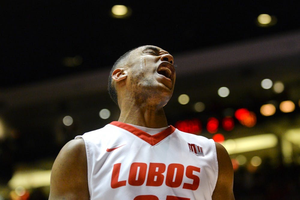 Senior guard Tim Jacobs screams after loosing to Rice at WisePies Arena Saturday night. Rice's Egor Koulechov sunk a technical free throw with 0.01 seconds left on the clock beating out the Lobos 90-89. 