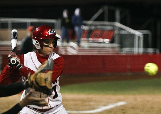 UNM infielder Tianna George prepares to bat during Saturday's 8-4 win over Wright State at the UNM Softball Complex. 