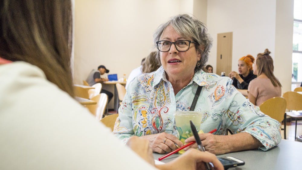 Carol Beth Silverman, a victim of identity theft, speaks at the SUB on Thursday, August 25, 2016. She explained how her personal information was stolen, and accuses UNM of being responsible.