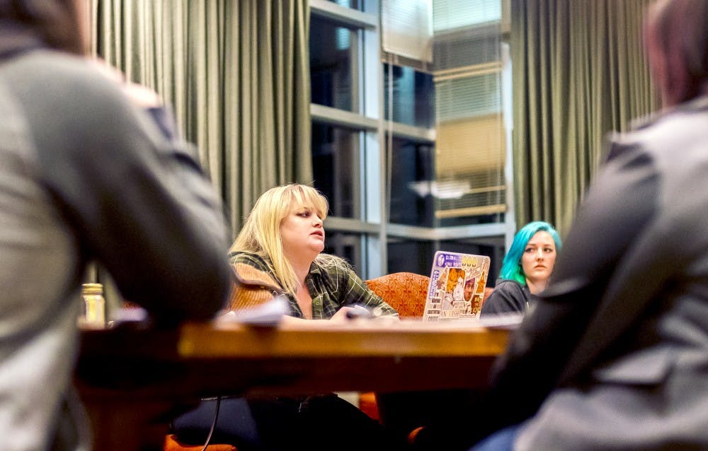 Kate Barr addresses the attendees at the socialist meeting on November 10, 2016