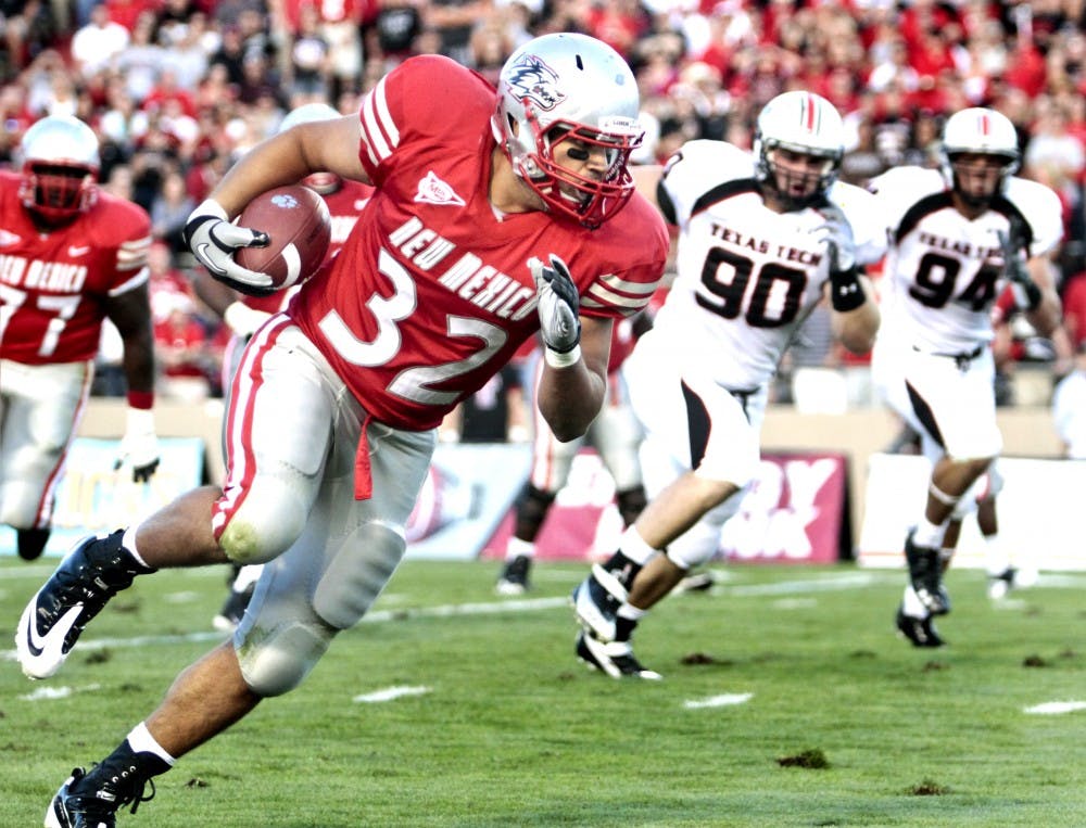 	Lobo Josh Fussell cuts up the field after making a catch against Texas Tech on Saturday at University Stadium. The Lobos open up conference play at home Saturday versus Utah.