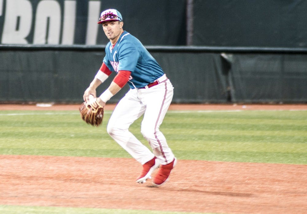 Garrett Gouldsmith makes a throw to first during Friday night's game against Central Michigan. The Lobos won 6-0.