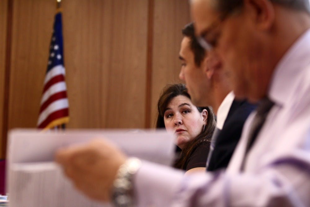Regent Marron Lee look on&nbsp;during a finance committee&nbsp;meeting at Scholes Hall on August 1, 2016. Lee expressed dissatisfaction over the handling of a campus renovation project organized by the UNM Alumni Association.&nbsp;