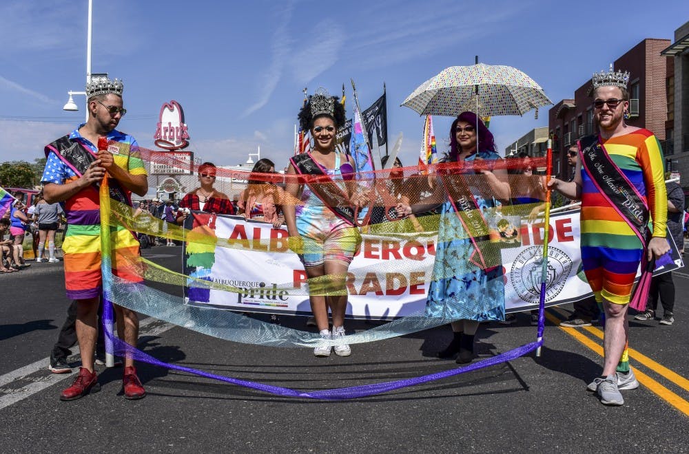 The Pride Parade began on June 8 at 10 A.M. Parade floats started at the intersection of Central and Girard and ended at the Expo New Mexico off Central and San Pedro, pictured are 2018 Pride New Mexico Title Holders, center Cece Knight Jones (left) and Felicia Roxx Starr Faraday (right).