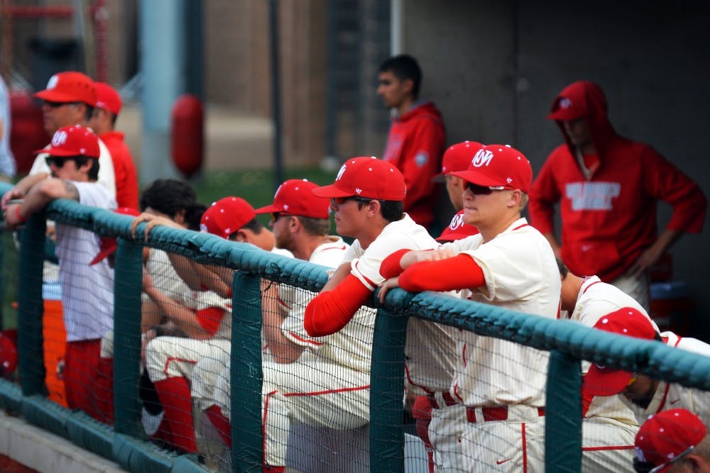 The Lobos look on en route to a 33-8 loss to Dallas Baptist on March 5, 2016 at Santa Ana Star Field. UNM lost its second straight game against Arizona State in Tempe, Arizona on Saturday, guaranteeing a series loss for the first time since being swept by Dallas Baptist.&nbsp;