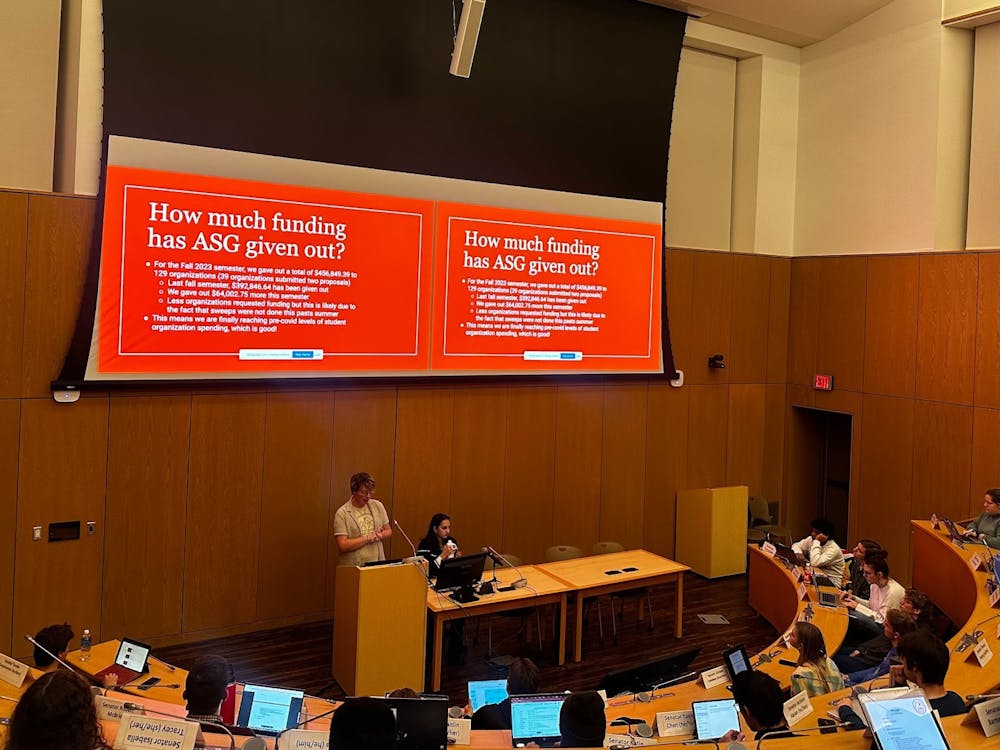 Secretary of the Treasury Venus Harvey gives an update to ASG stating student organization funding is returning to pre-pandemic levels.