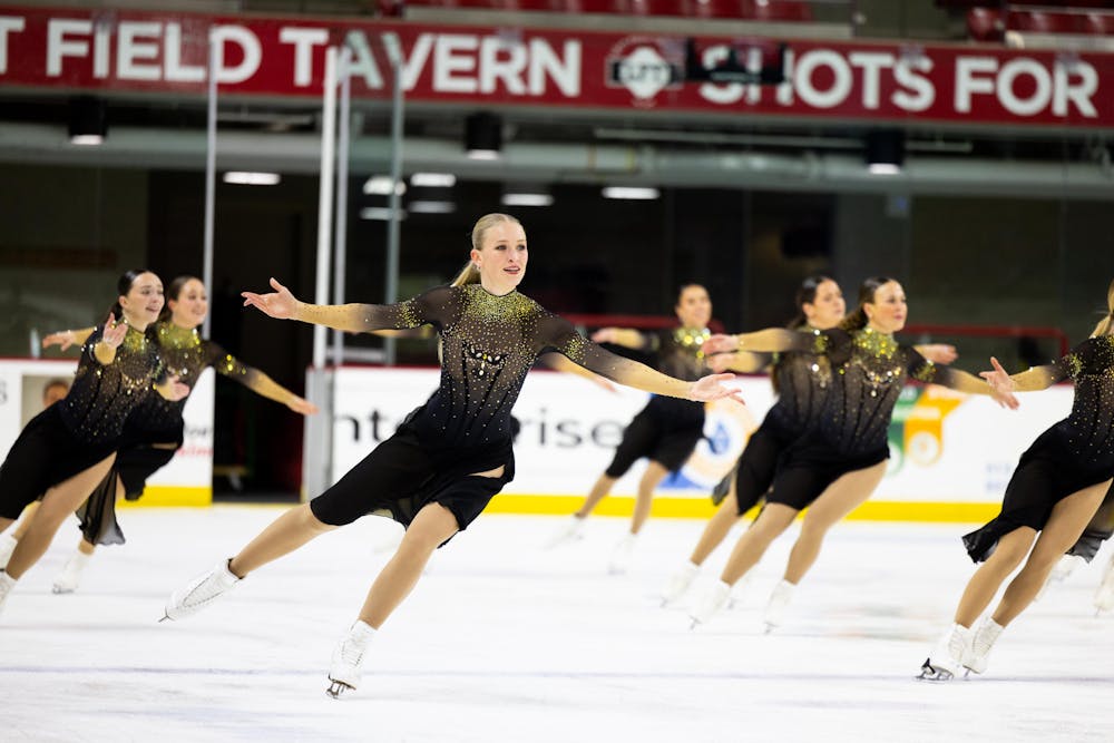 The senior synchronized skating team at Goggin Ice Center on Nov. 2