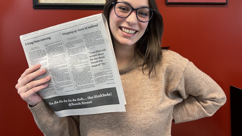 Audio Editor Sarah Grace Hays with her first story in the print edition of The Miami Student.