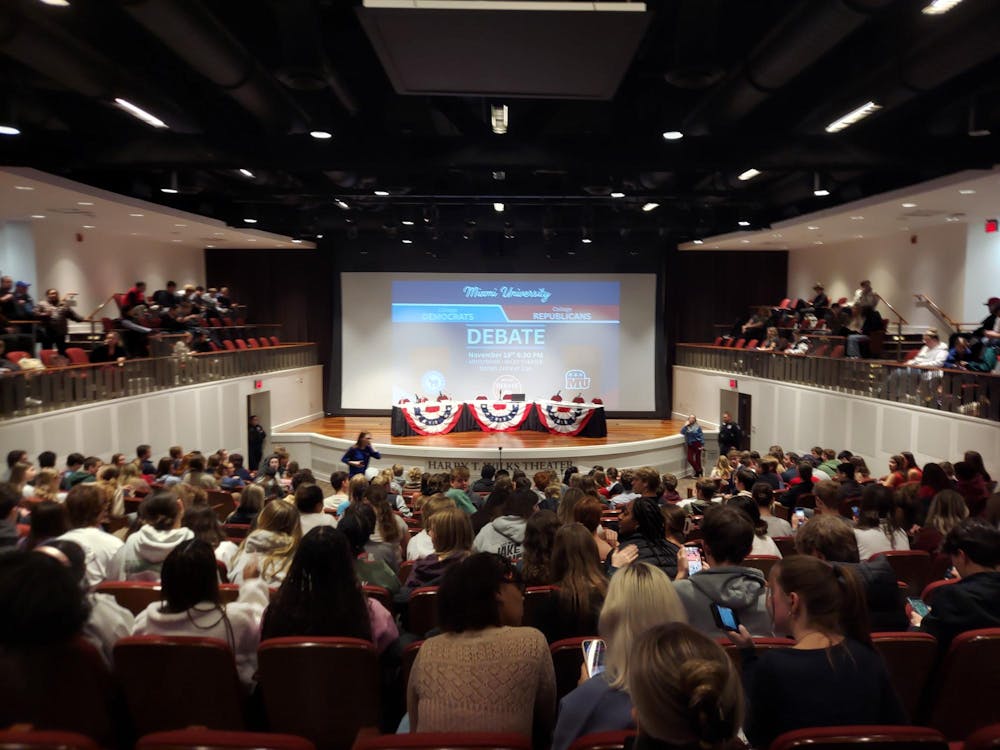 Miami University College Republicans and College Democrats gathered for a debate in Wilks Theater, located in Armstrong Student Center. 