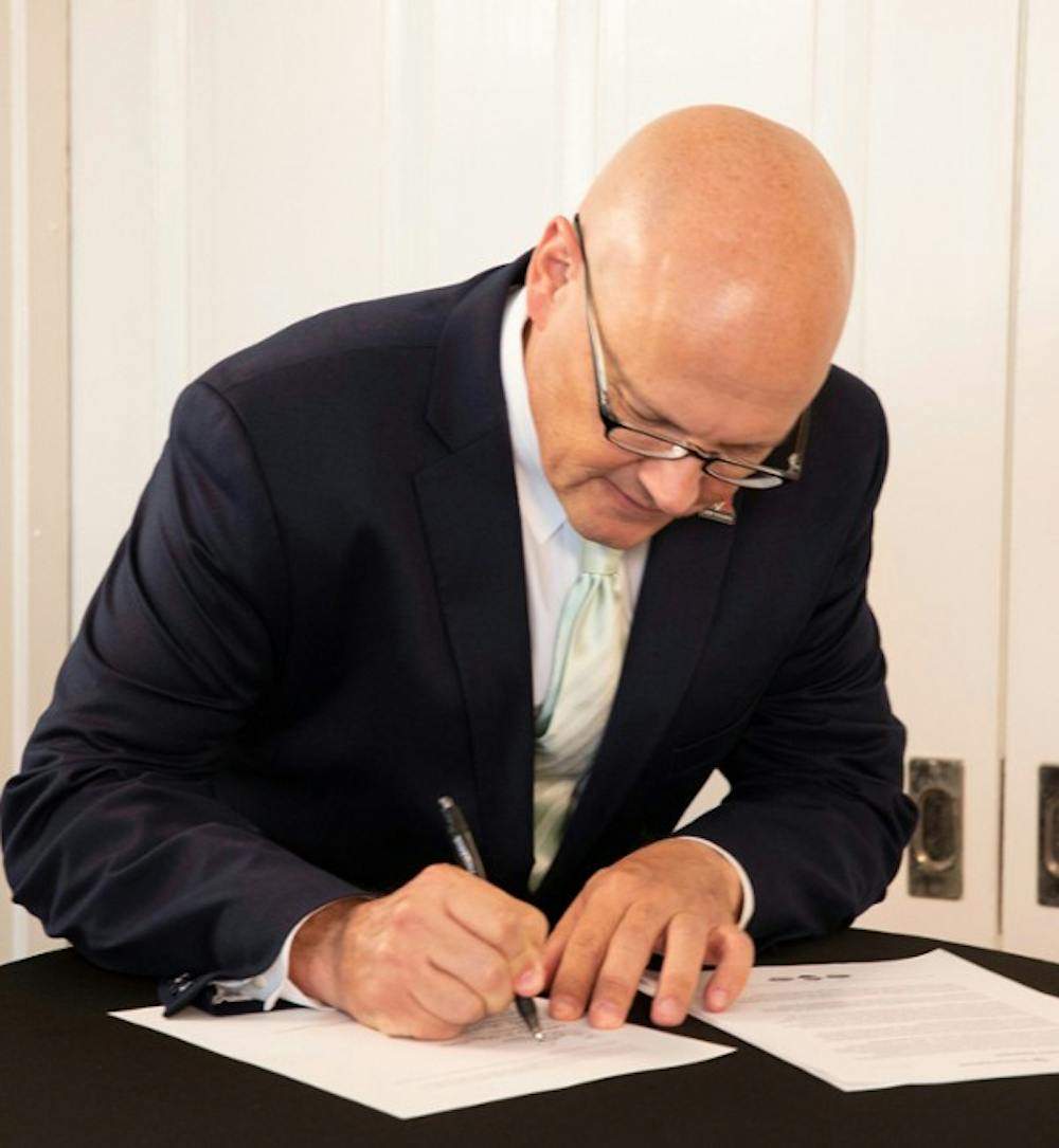 <p>President Greg Crawford has signed the Presidents' Climate Leadership Commitment (PCLC) which commits Miami to creating a more sustainable campus. </p>