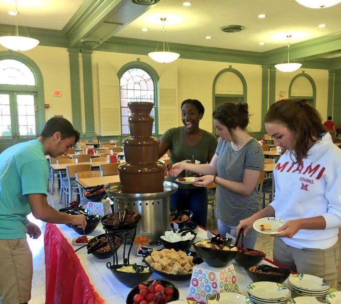 Once upon a time, not so long ago, Harris Hall was a dining hall that was home to a chocolate fountain on special occasions.