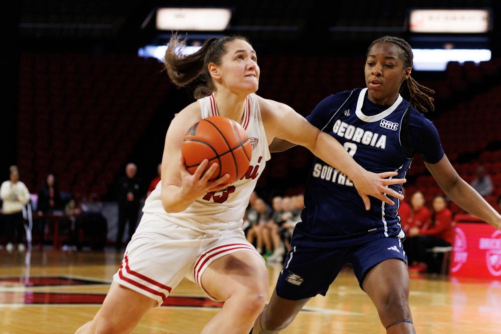 Sophomore guard Tamar Singer drives to the basket against Georgia Southern University on Feb. 7