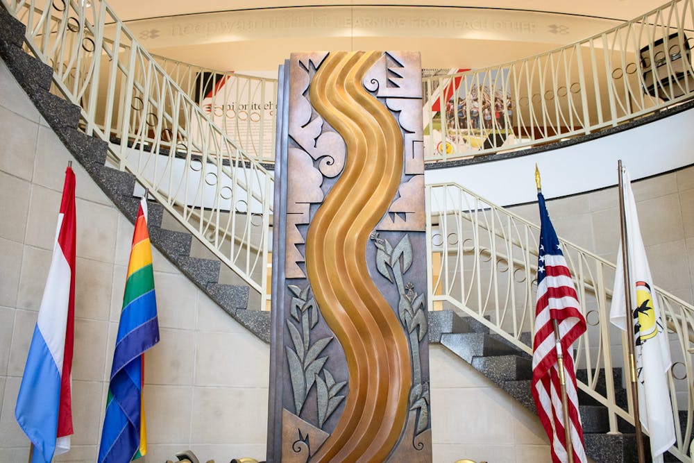 In MacMillan hall there are flags to show support for different communities.