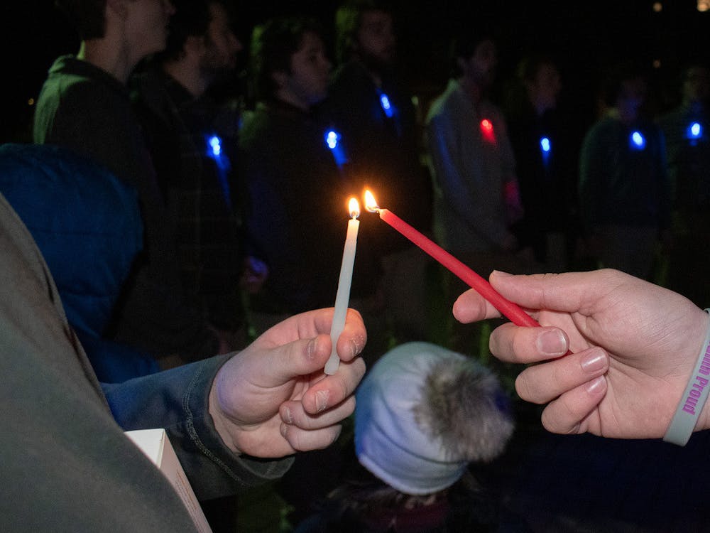 Students celebrate the first night of Hanukkah.