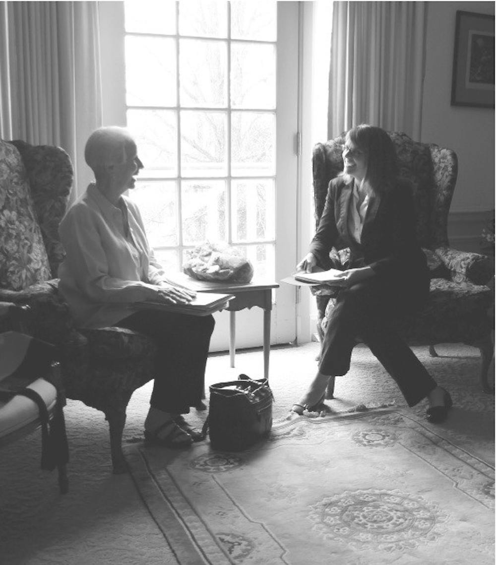 Phyllis Keating, an alumna from the class of ‘65, meets with Heather Kogge, director of development for the school of fine arts, to discuss a class reunion.