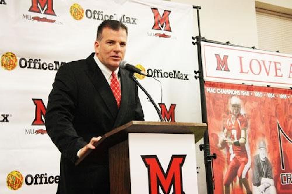 Miami head football coach Chuck Martin speaks during his introductory press conference on Dec. 4, 2013. 