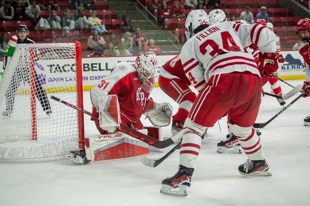 Christophe Fillion skates against the RPI Engineers in a November series at Goggin Ice Center