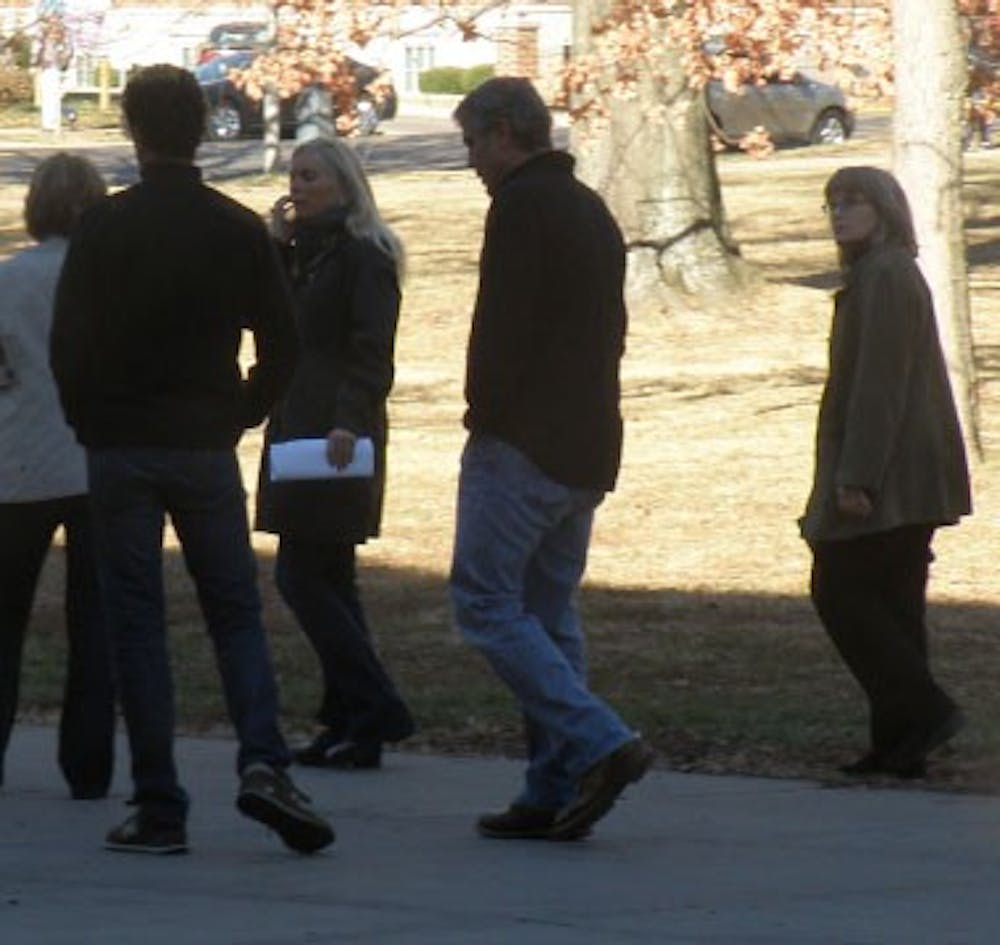 Actor George Clooney takes a stroll in front of Hall Auditorium on Miami University’s campus Nov. 12. 