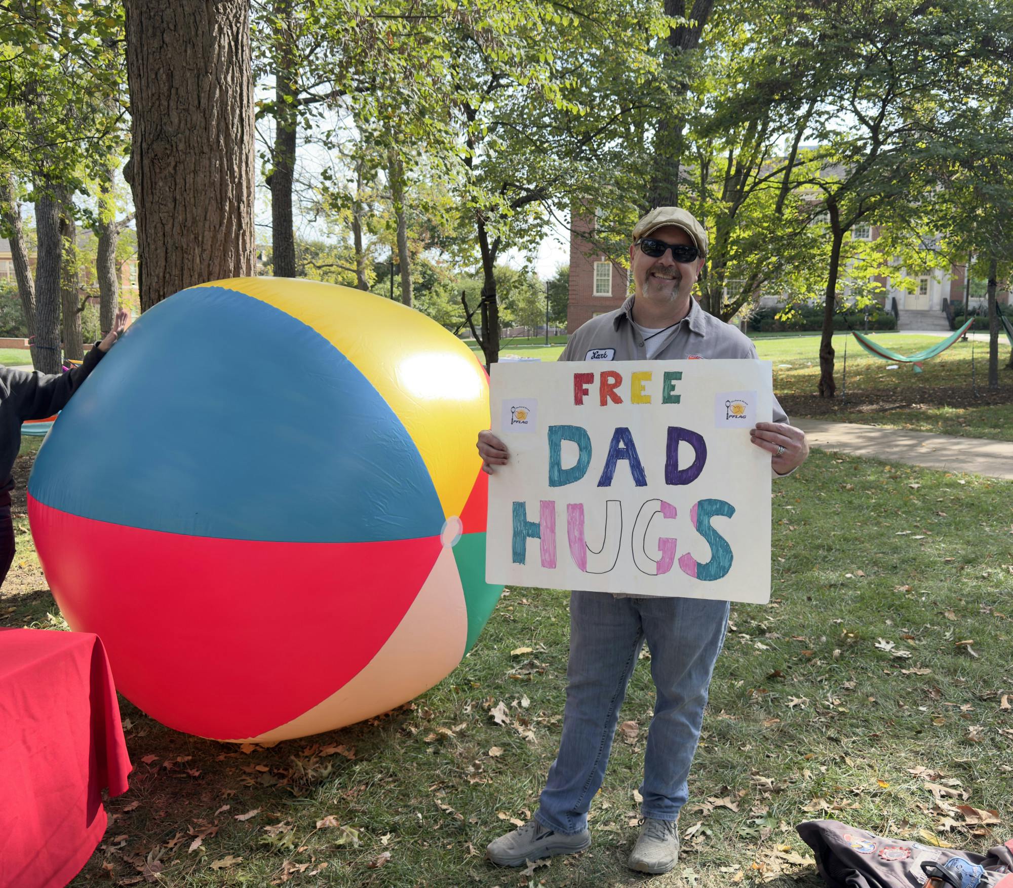 Mark Radlinski, a local teacher, came to an LGBTQ event at Miami to offer free hugs to students.