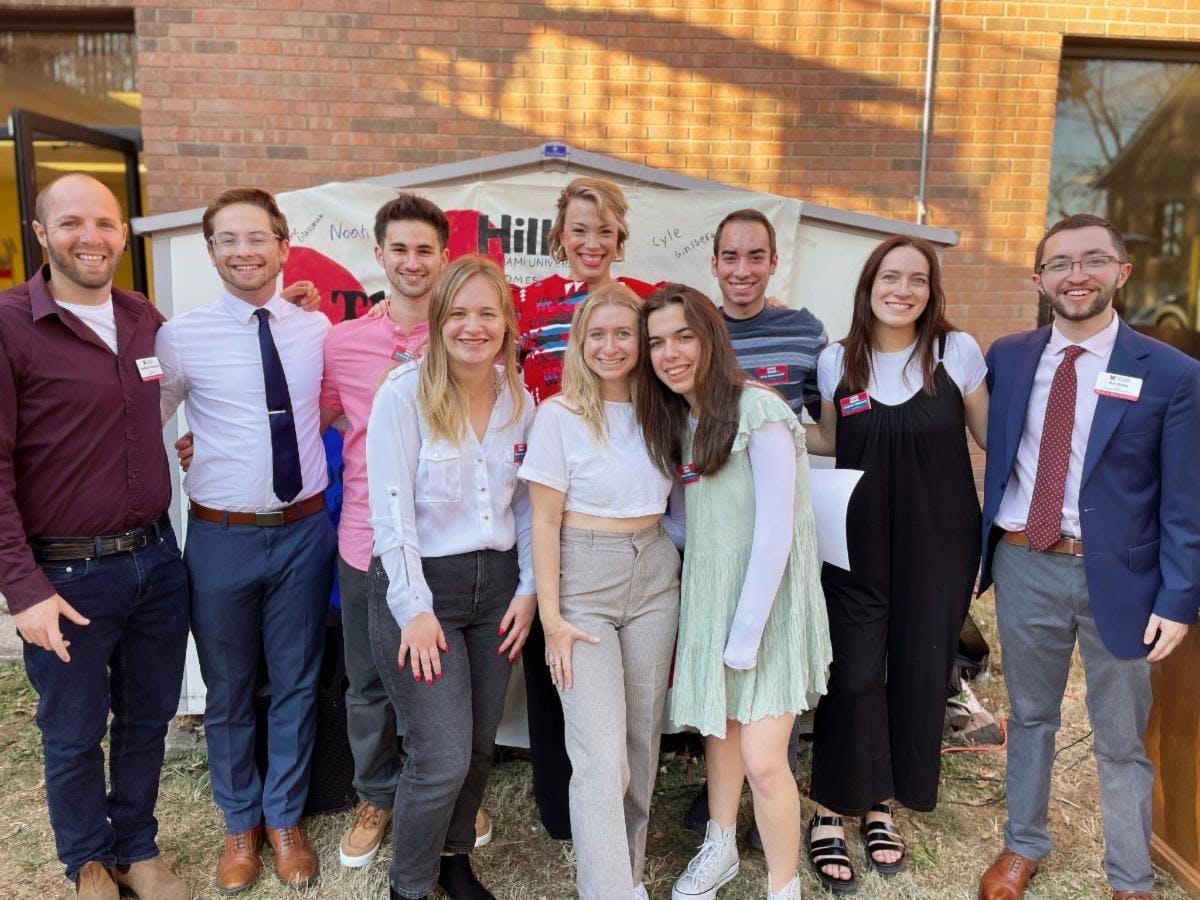 Members of Hillel, a Jewish organization in Oxford, gather at the Shabbat of Love and Honor after the organization&#x27;s property was vandalized.﻿ Lauren Somers, president of Hillel, two from right, and Whitney Fisch, executive director of Hillel, middle back, talked to The Miami Student about how the organization supports students.