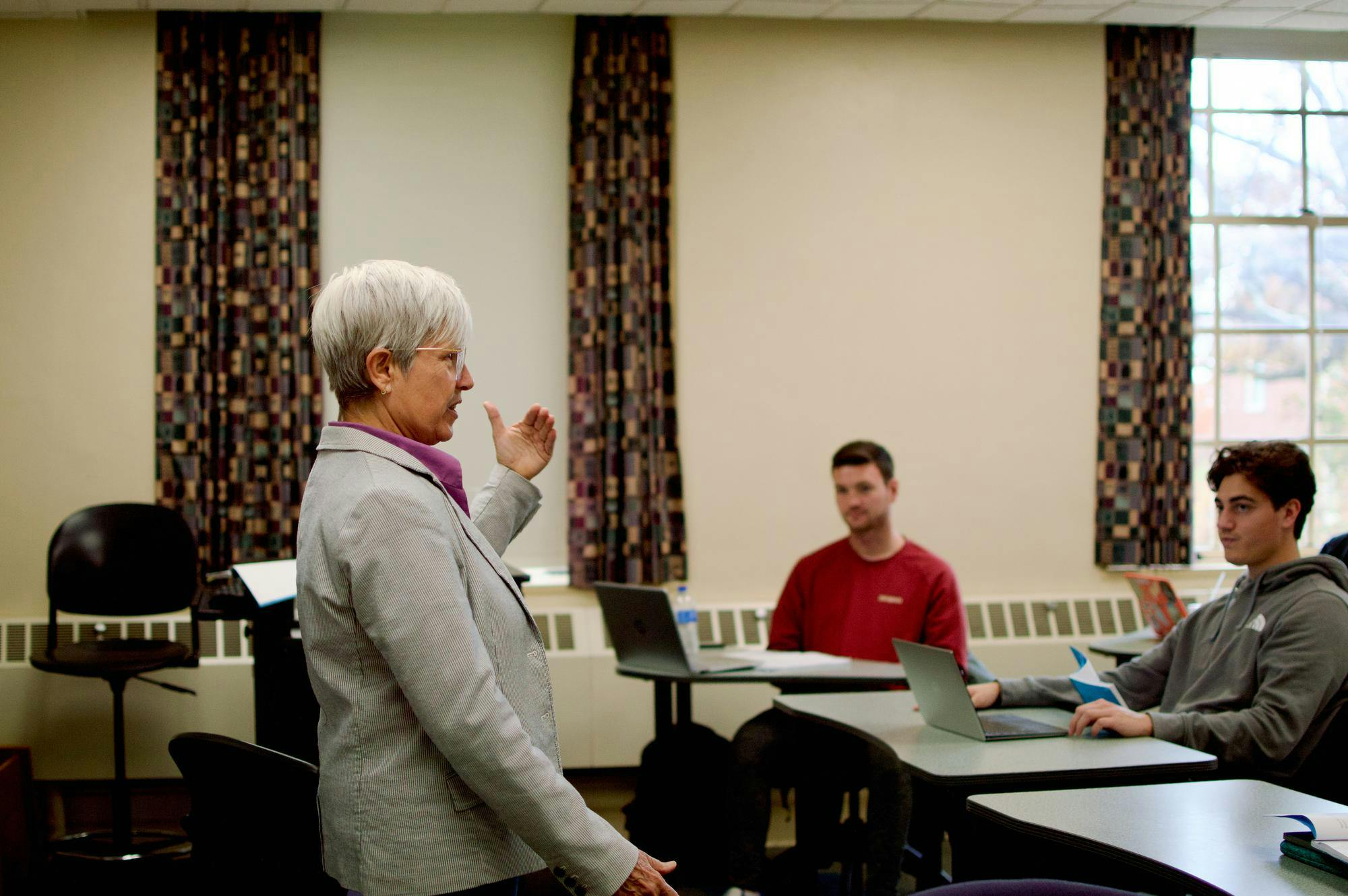 Liz Wilson teaching a religion course, one of the several majors targeted by Miami University. 
