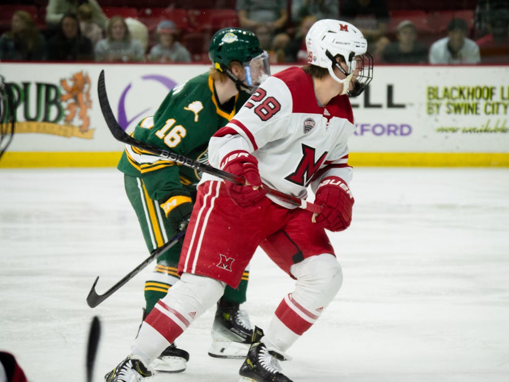 Tanyon Bajzer skates in Miami's home series against the Alaska Anchorage Seawolves