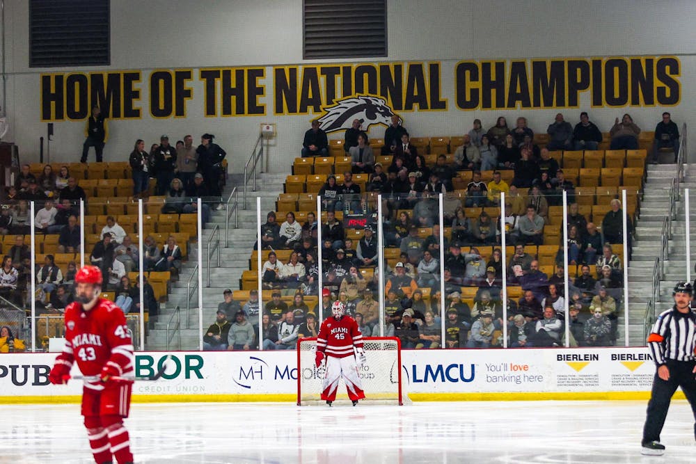 The Miami University hockey team faced the reigning NCAA national champion Western Michigan University Broncos at Lawson Arena on Nov. 14-15.