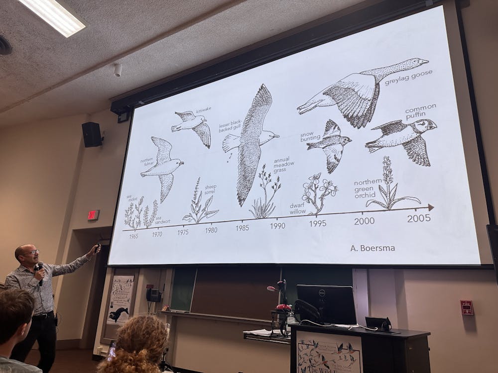 <div class="__ceo-text-left" style="text-align:left">Joe Roman points to the chronology of bird-plant settlement on the young Surtsey island during his recent lecture.</div><div class="__ceo-text-left" style="text-align:left"><br/><br/><br/></div>