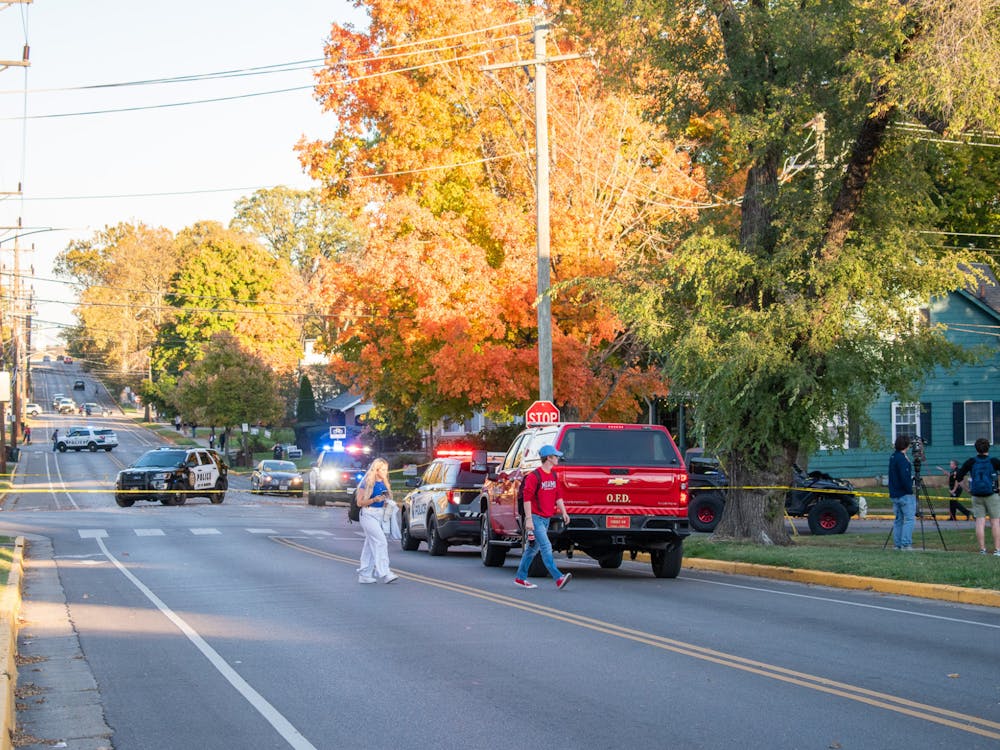 Oxford Police respond to an accident on the corner of Spring and Main.