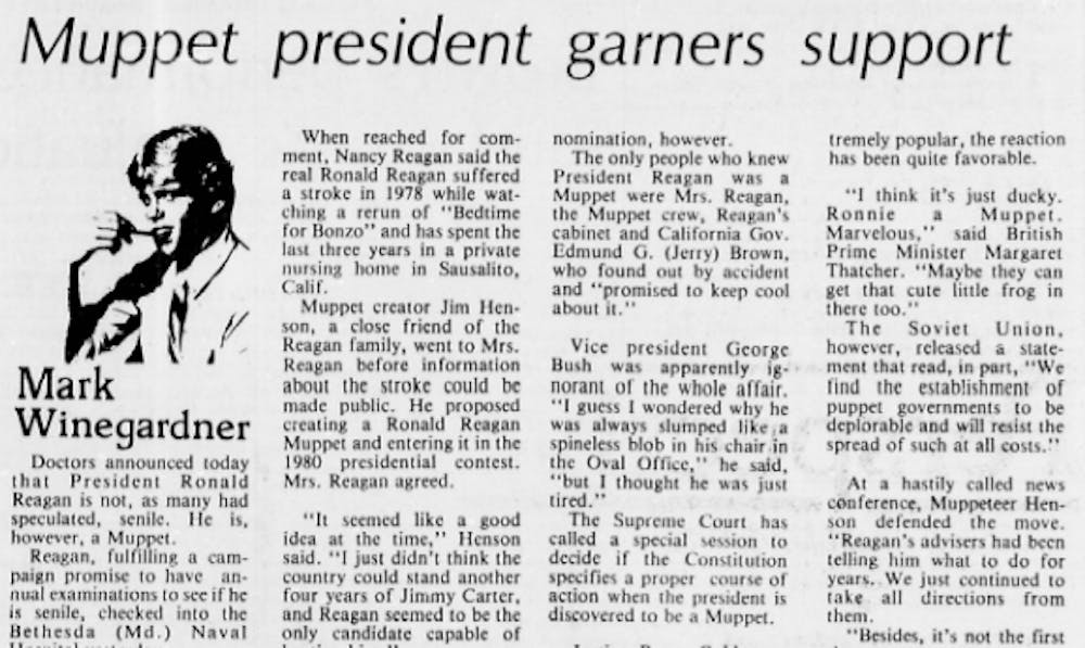 On Sept. 16, 1980, The Miami Student ran an editorial speculating that Ronald Reagan was a muppet.