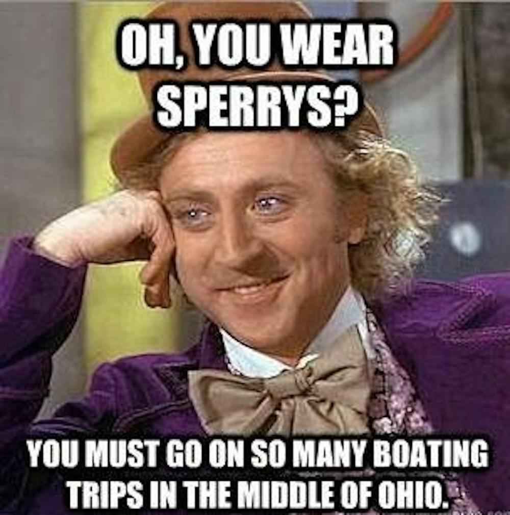 Gene Wilder, as WIlly Wonka, admonishes students for their footwear choices. The Miami University Memes Facebook page has over 3,000 ‘likes.’