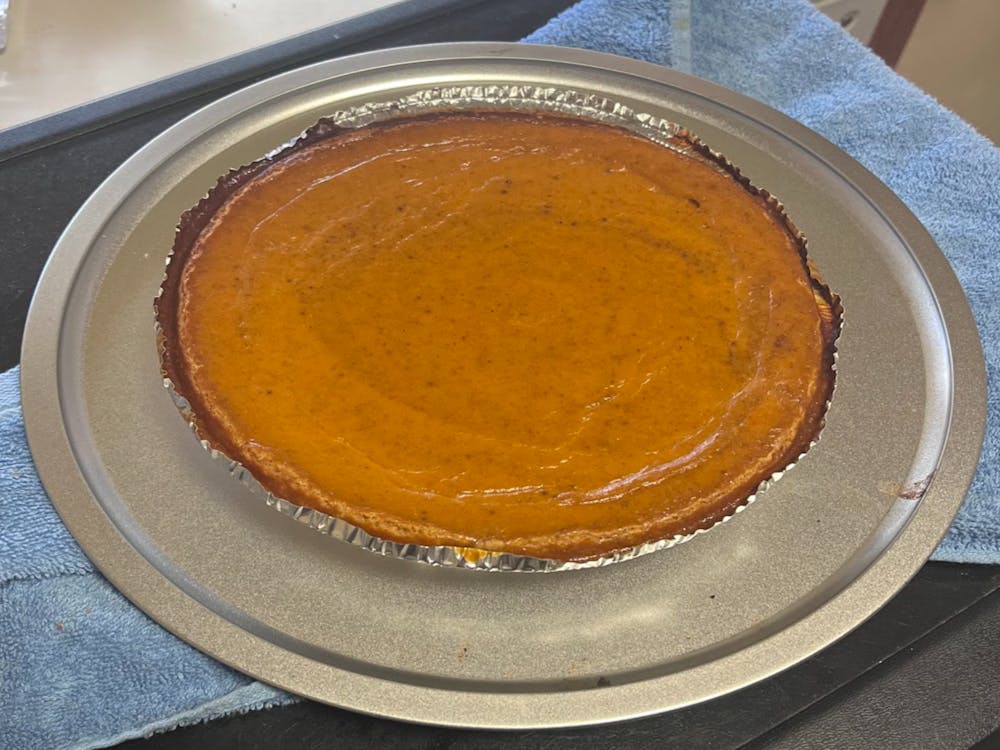 Baking may seem difficult in a residence hall, but this delicious pumpkin pie begs to differ.