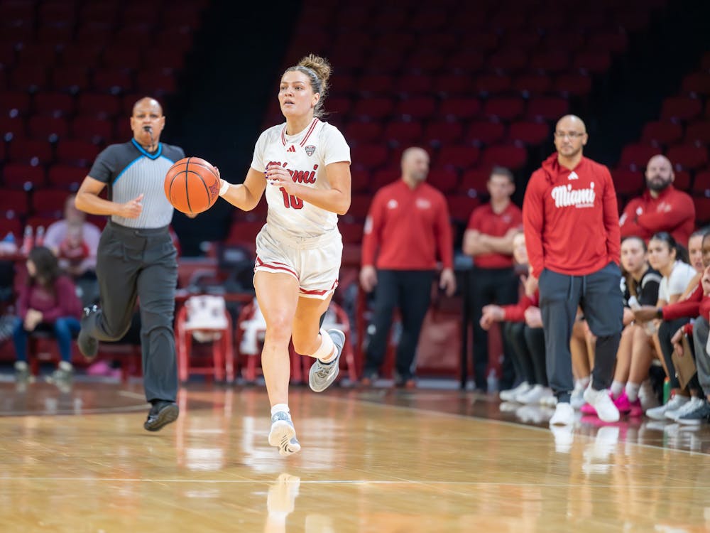 Graduate student guard Maya Chandler dribbling against Akron on Jan. 22 at Millett Hall