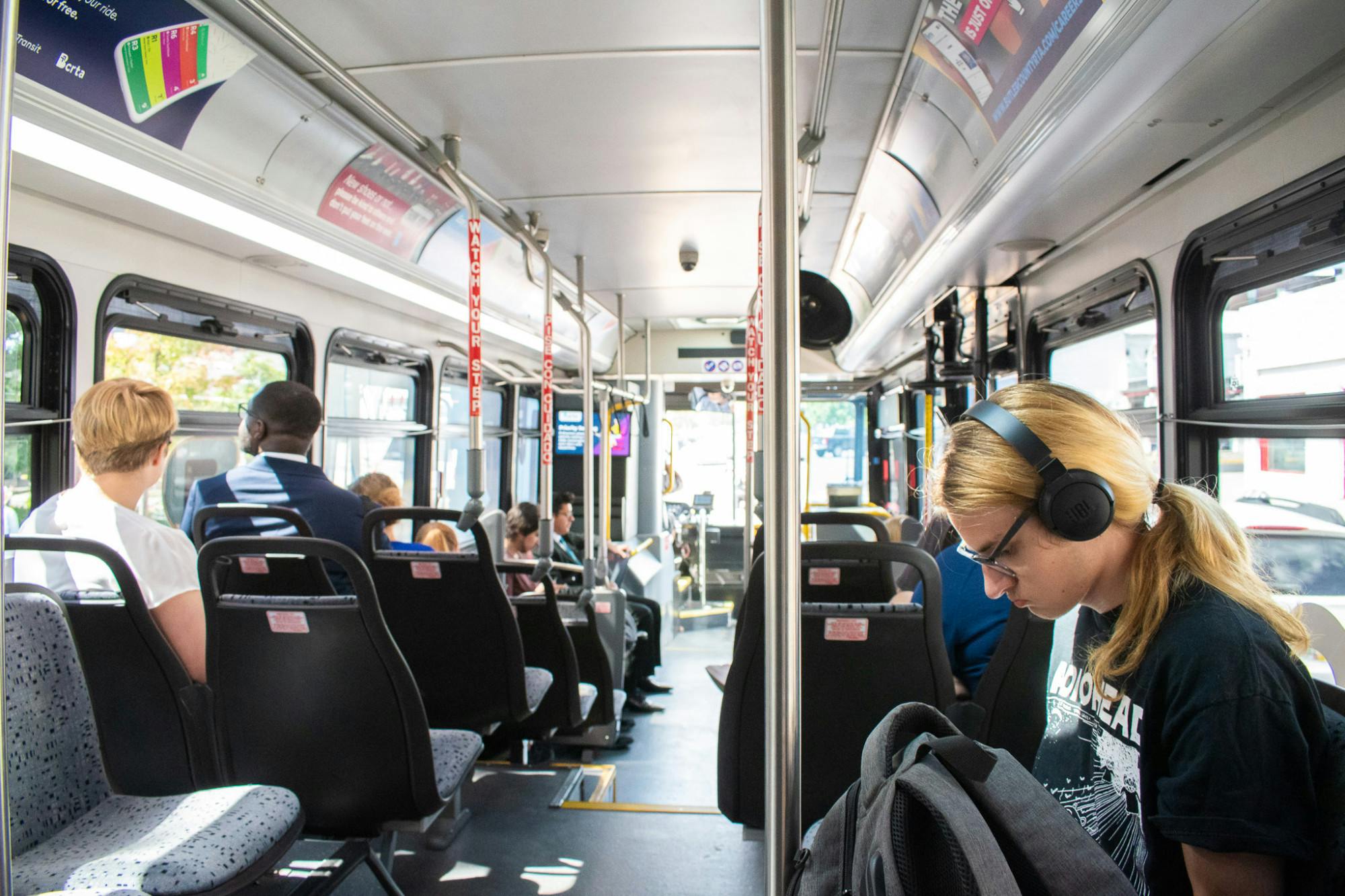 Students use the bus routes that travel in and around Miami&#x27;s campus.﻿